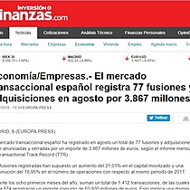 El mercado transaccional espaol registra 77 fusiones y adquisiciones en agosto por 3.867 millones